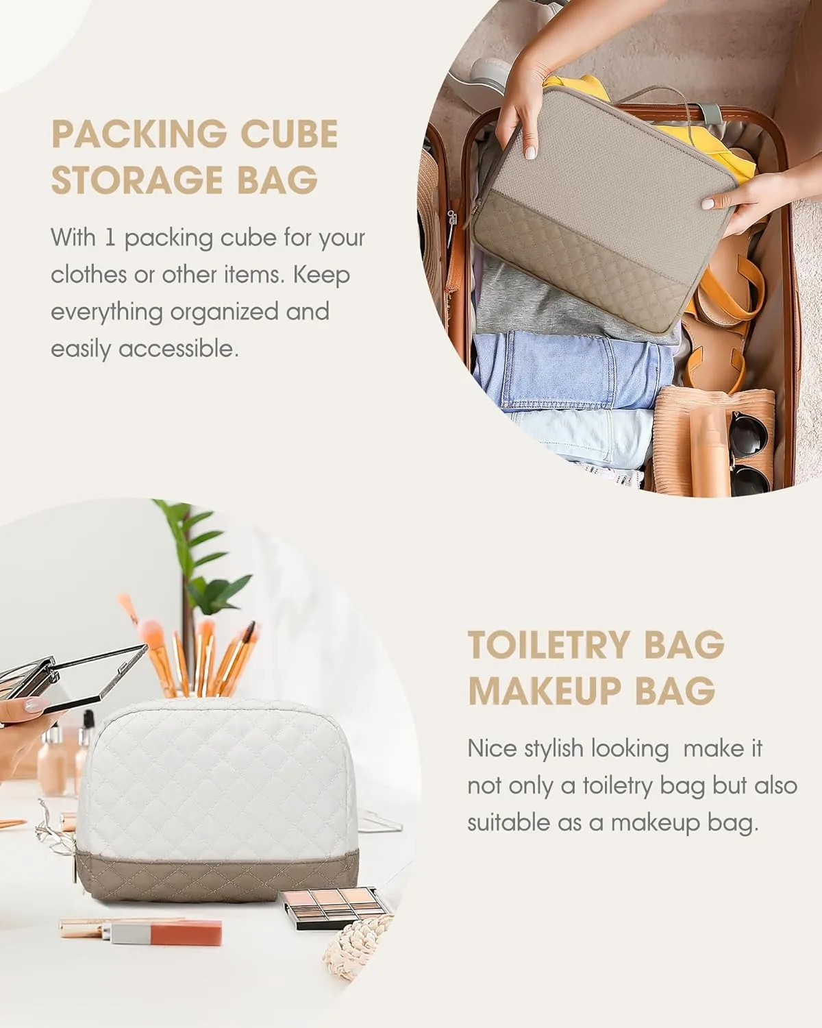Weekender Travel Duffle Bag for Women: Overnight Bags with Shoe Compartment Carry on duffel Bag for Airplanes with 2 PCS Toiletry Bags Weekend Yoga Gym Hospital Bag with Wet Pocket Khaki