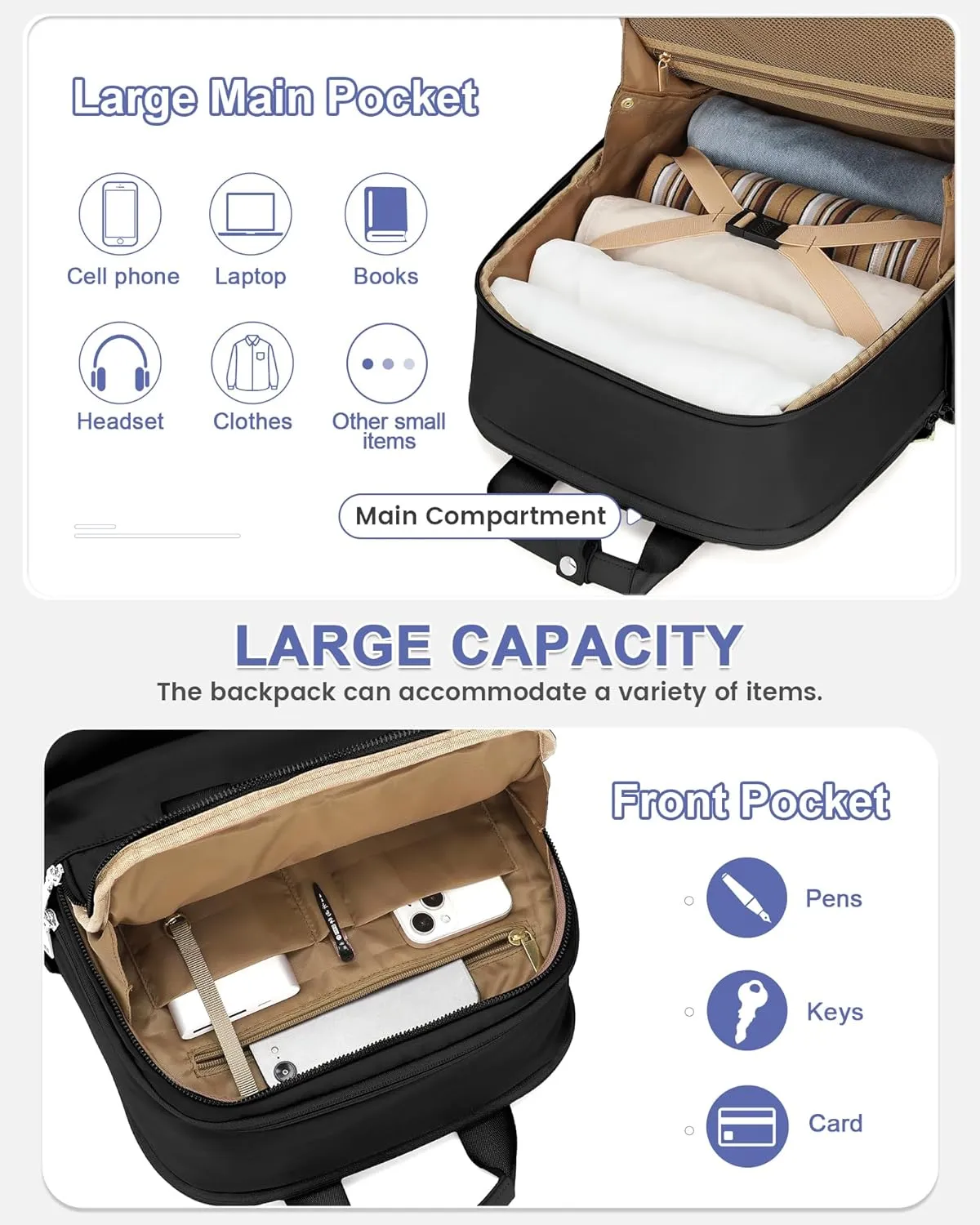 wepadre Small Travel Backpack Carry on Flight Approved Personal Item Travel Bag Carry on Backpack for Women Work Laptop Backpack for Traveling Personal Bags for Airplanes Mochila De Viaje