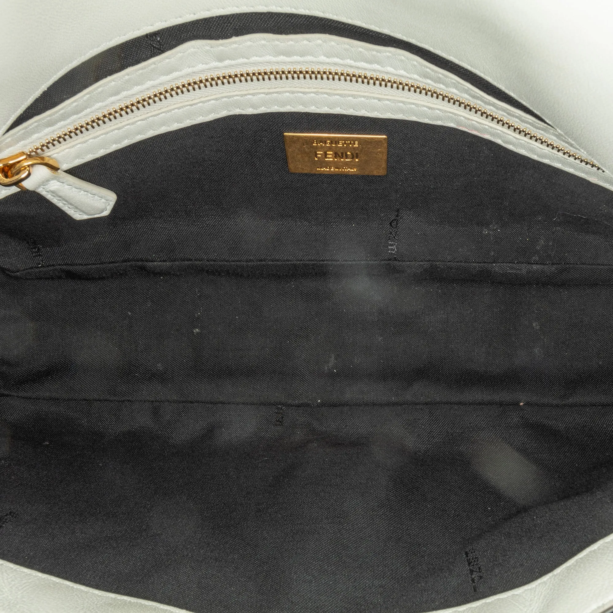 White Fendi Joshua Vides California Sky Medium Embossed Baguette Satchel