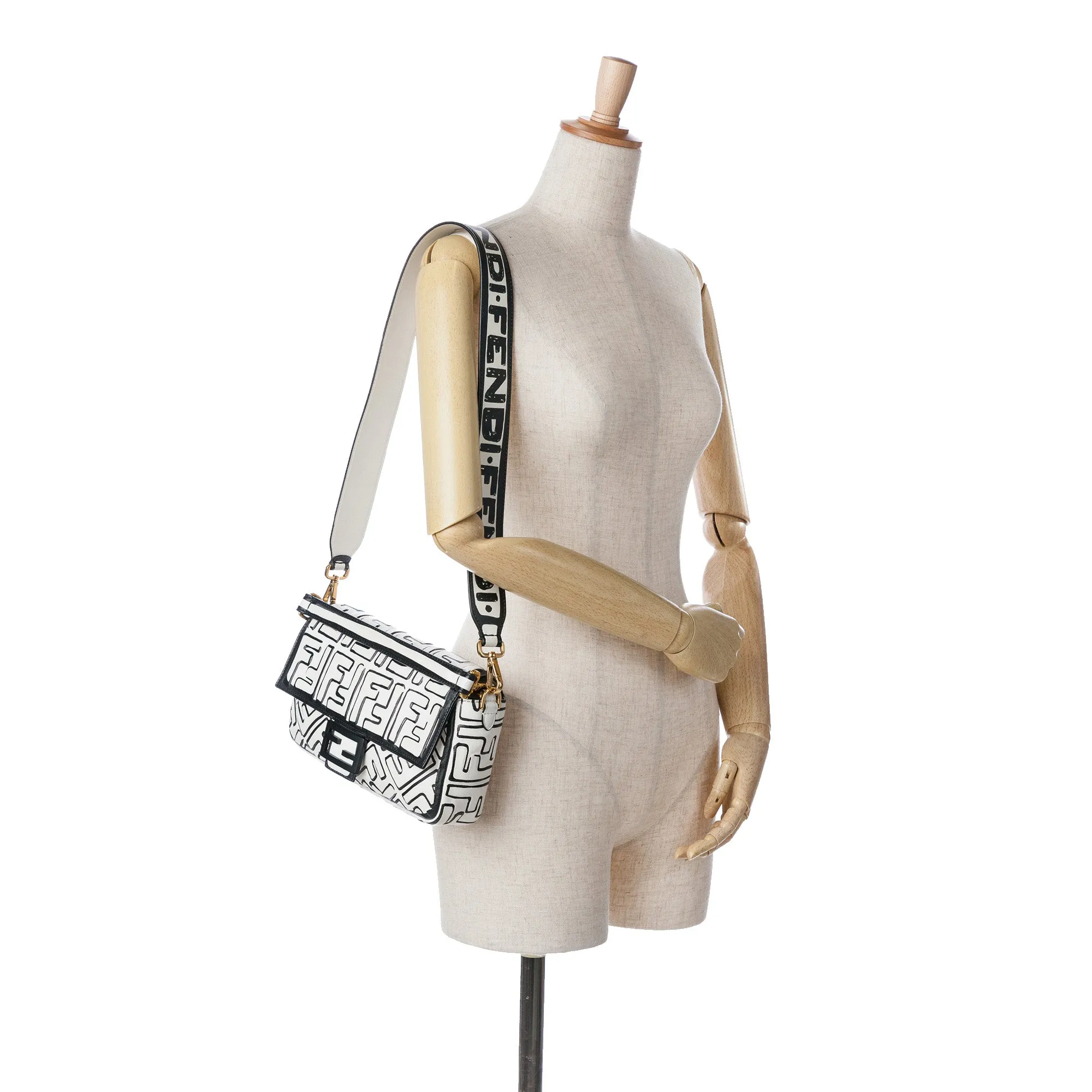 White Fendi Joshua Vides California Sky Medium Embossed Baguette Satchel