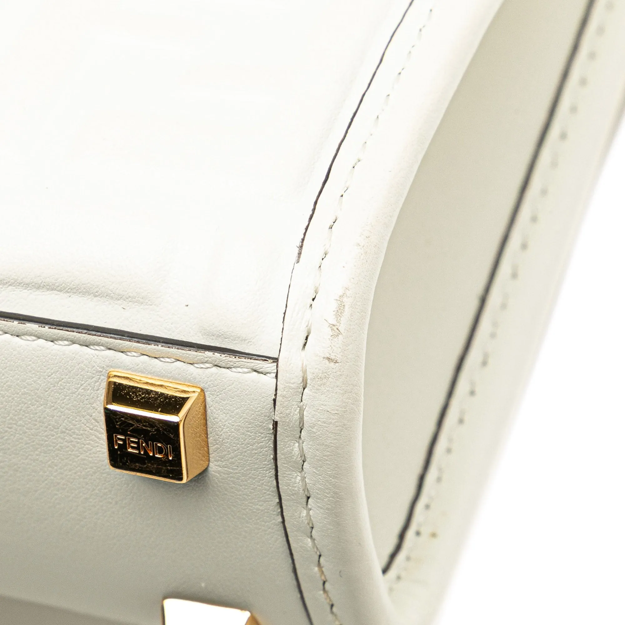 White Fendi Mini Zucca Embossed Leather Sunshine Shopper Tote Satchel