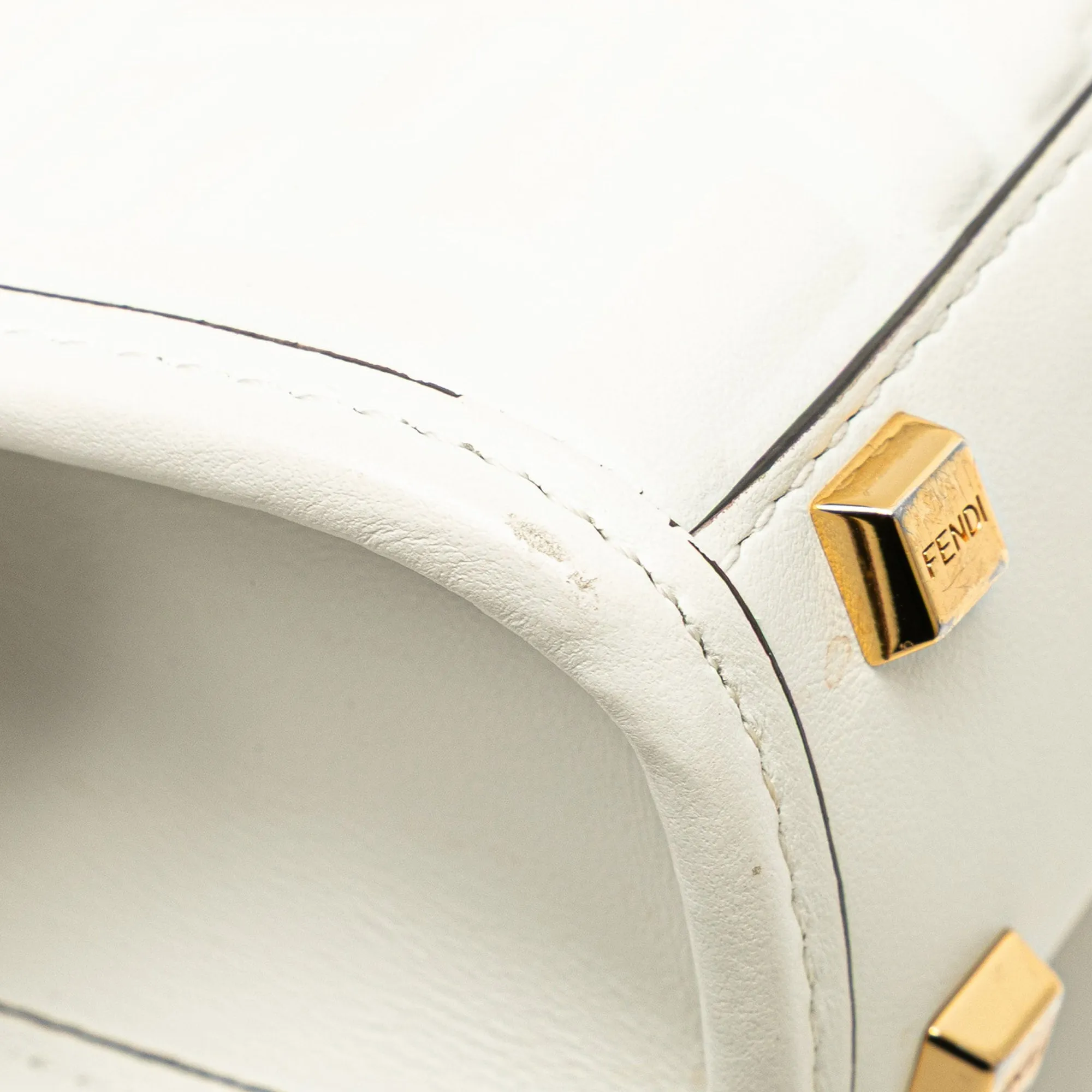 White Fendi Mini Zucca Embossed Leather Sunshine Shopper Tote Satchel