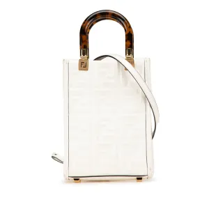 White Fendi Mini Zucca Embossed Leather Sunshine Shopper Tote Satchel