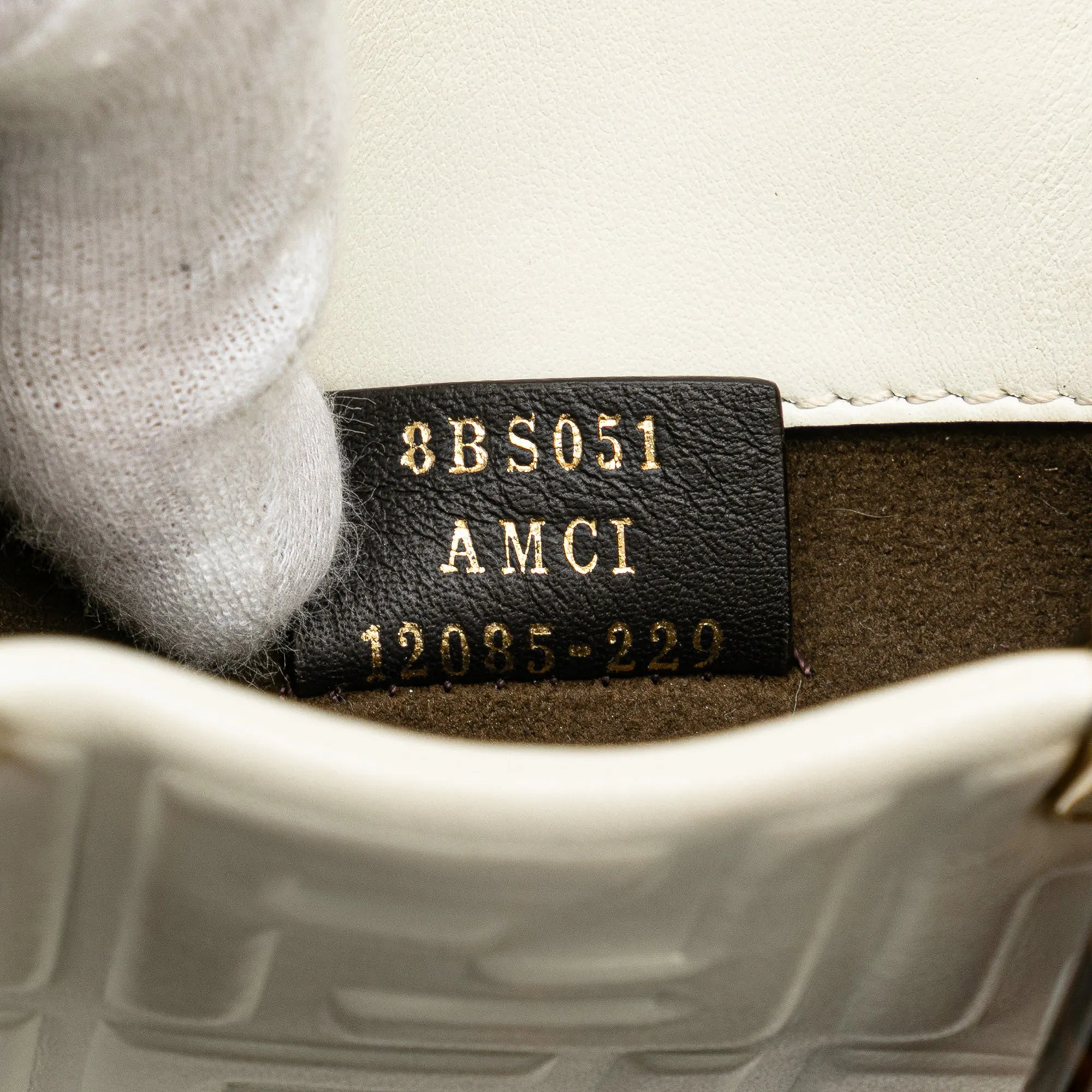 White Fendi Mini Zucca Embossed Leather Sunshine Shopper Tote Satchel