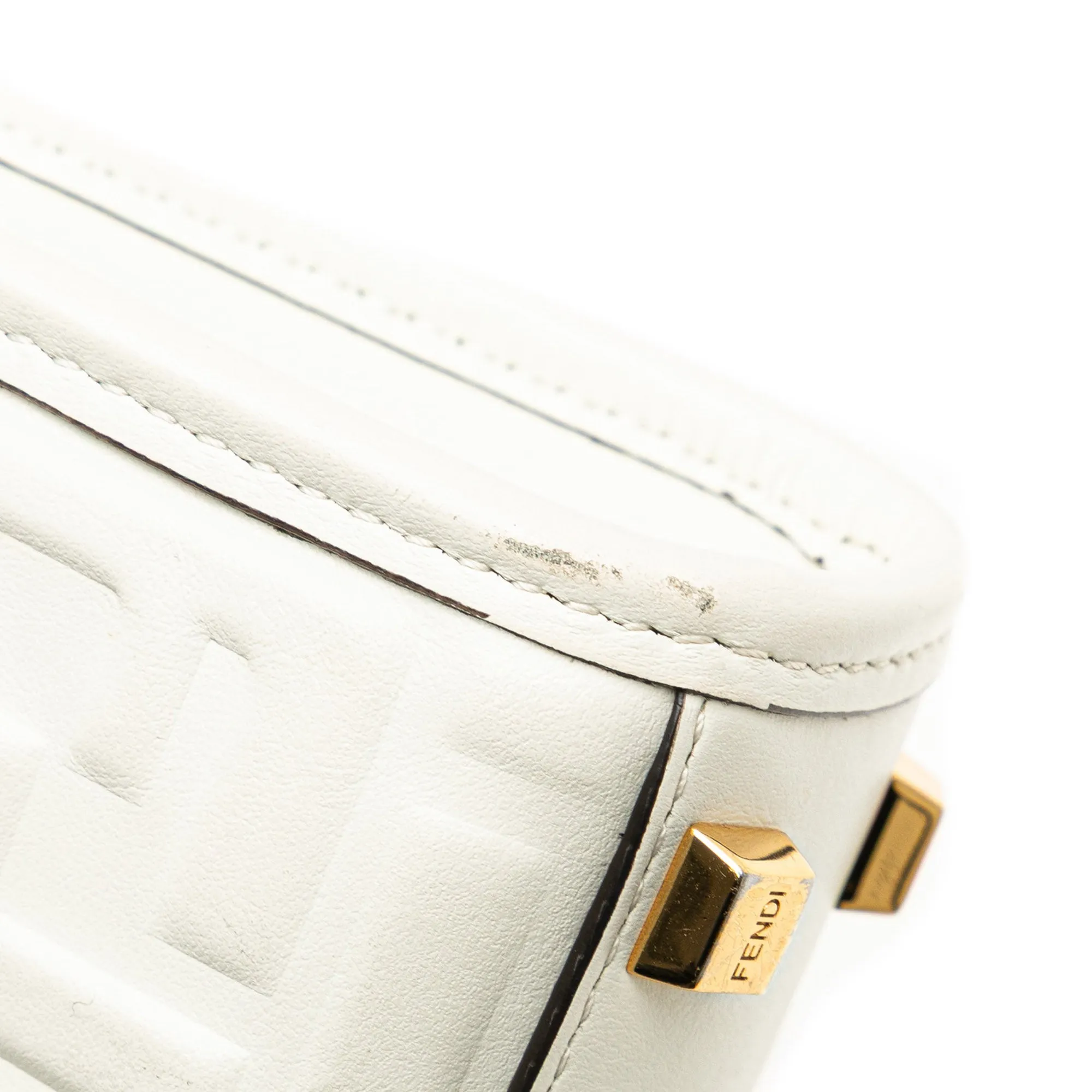 White Fendi Mini Zucca Embossed Leather Sunshine Shopper Tote Satchel