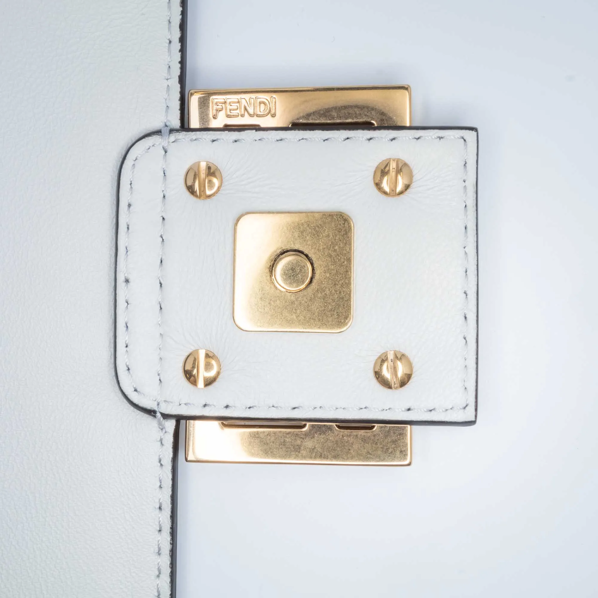 White Fendi Zucca Embossed Leather Baguette Satchel