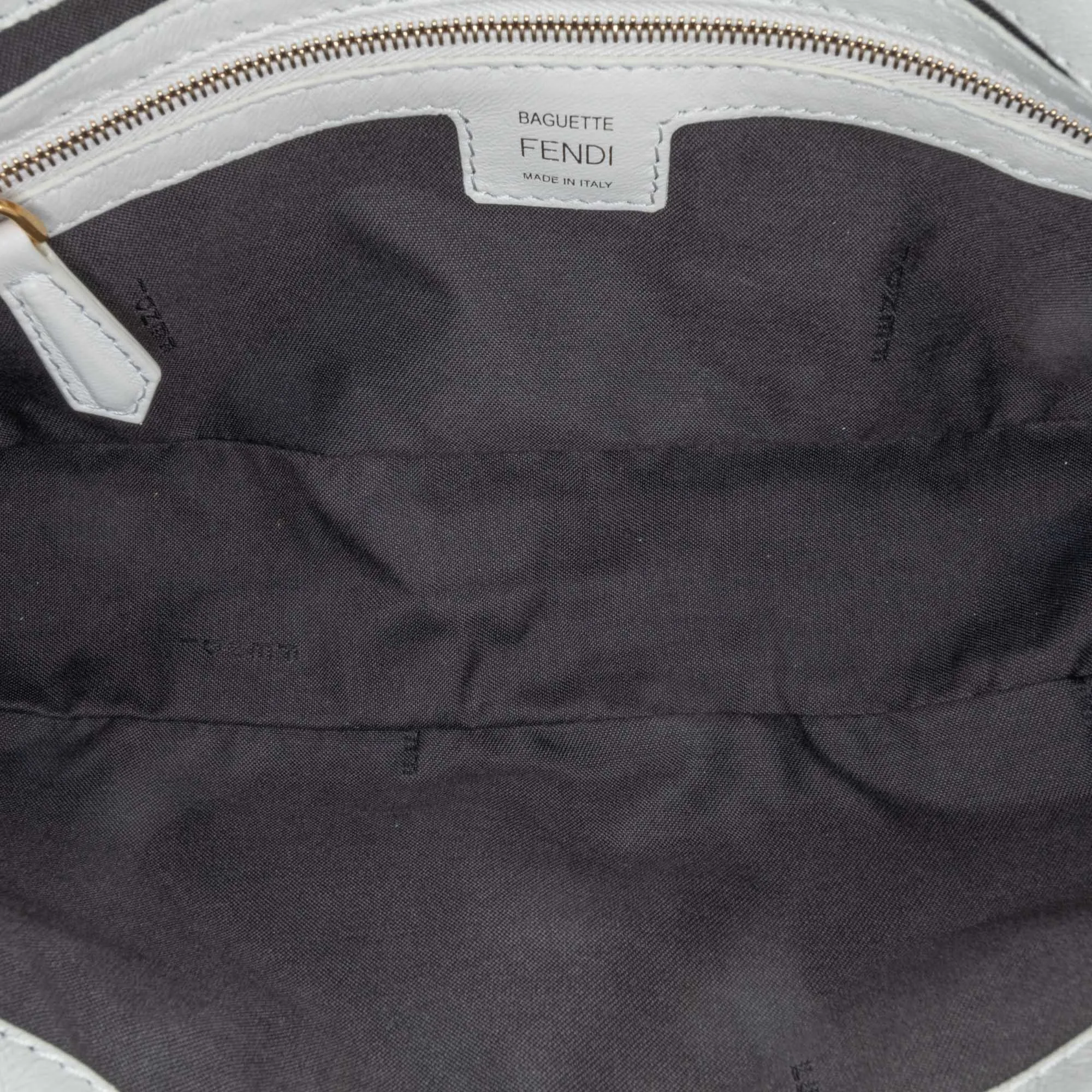 White Fendi Zucca Embossed Leather Baguette Satchel
