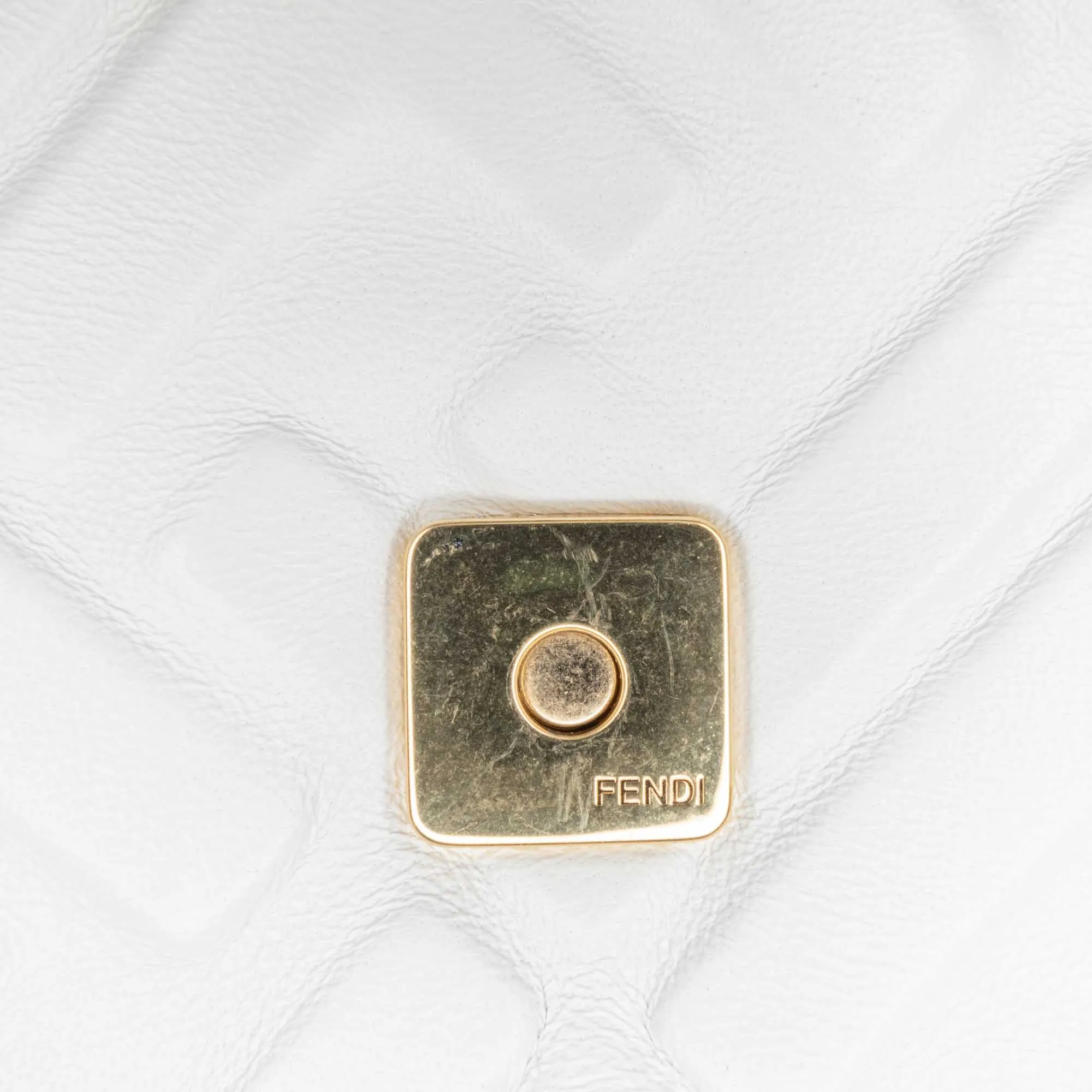 White Fendi Zucca Embossed Leather Baguette Satchel