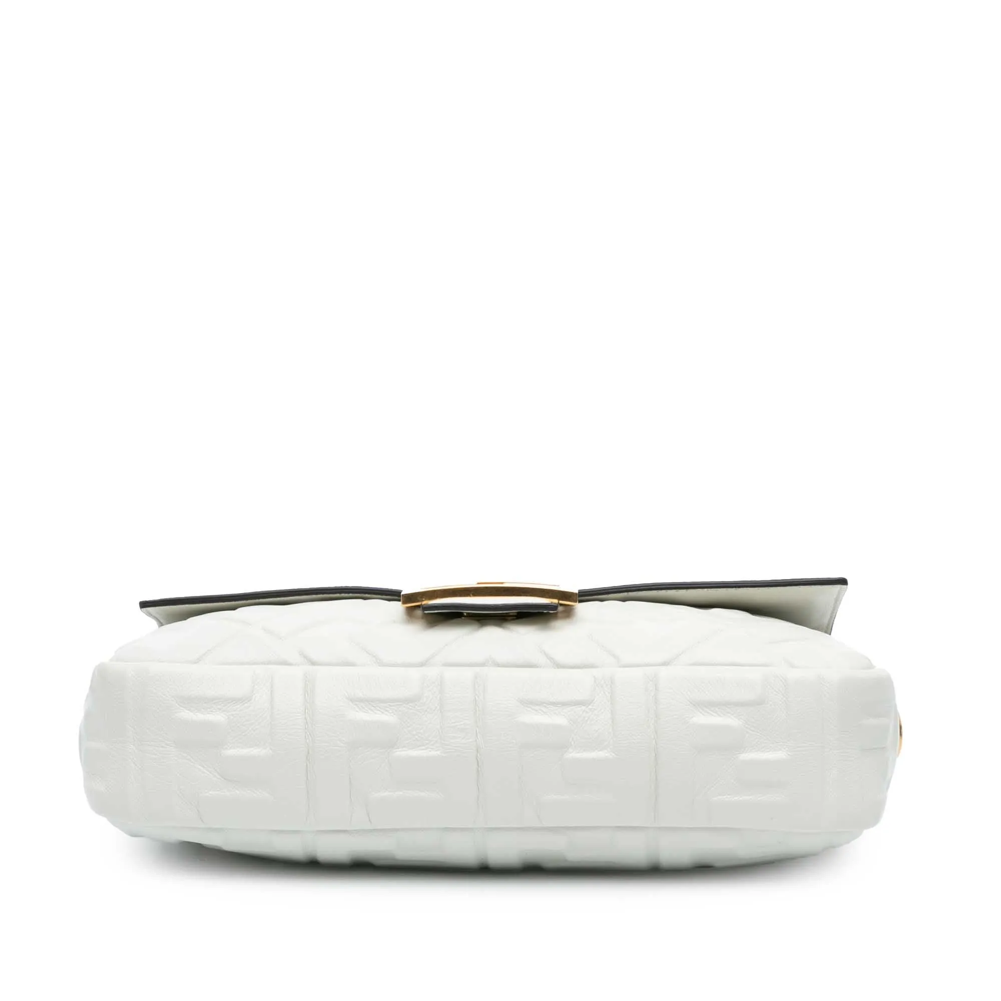 White Fendi Zucca Embossed Leather Baguette Satchel