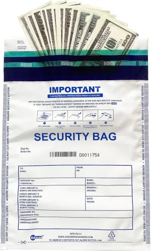 White Plastic Level 4 High Security Bank Deposit Bags For Cash | Pack of 100 | 9"x12"|Tamper Evident Bags | Heat and Cold Sensitive Ink,Write-On Panel and Tear-Off Receipt