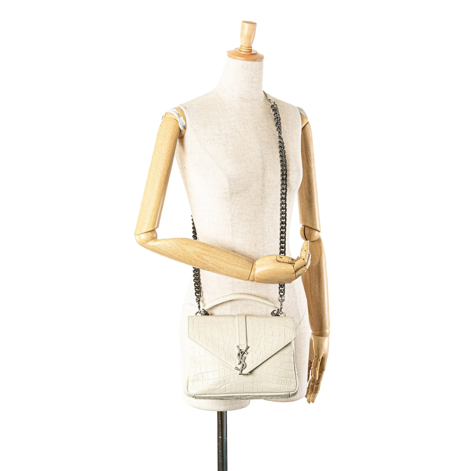 White Saint Laurent Medium Embossed Calfskin College Satchel