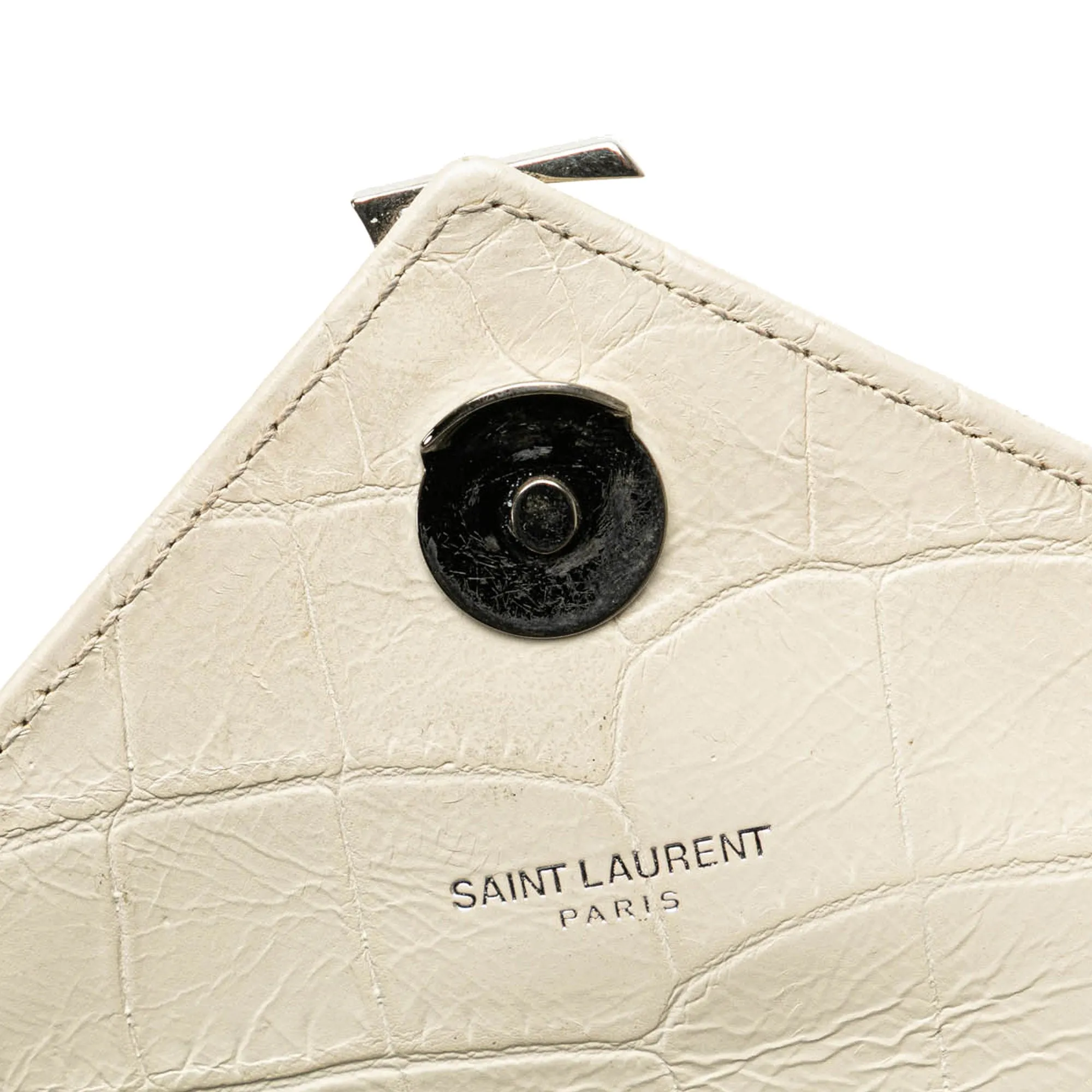 White Saint Laurent Medium Embossed Calfskin College Satchel
