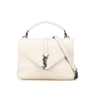 White Saint Laurent Medium Embossed Calfskin College Satchel