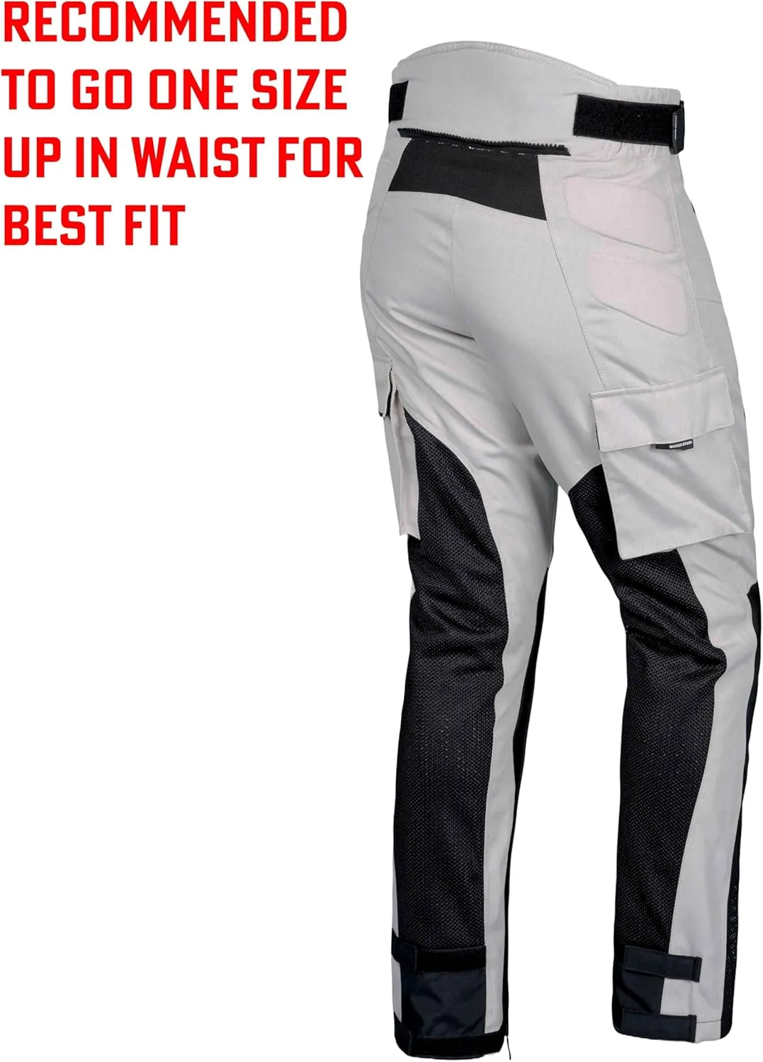 WICKED STOCK Men's Grey Mesh Motorcycle Pants - High Rise, Zipper Closure, Summer, Motocross, Dirt Bike, Motorcycle