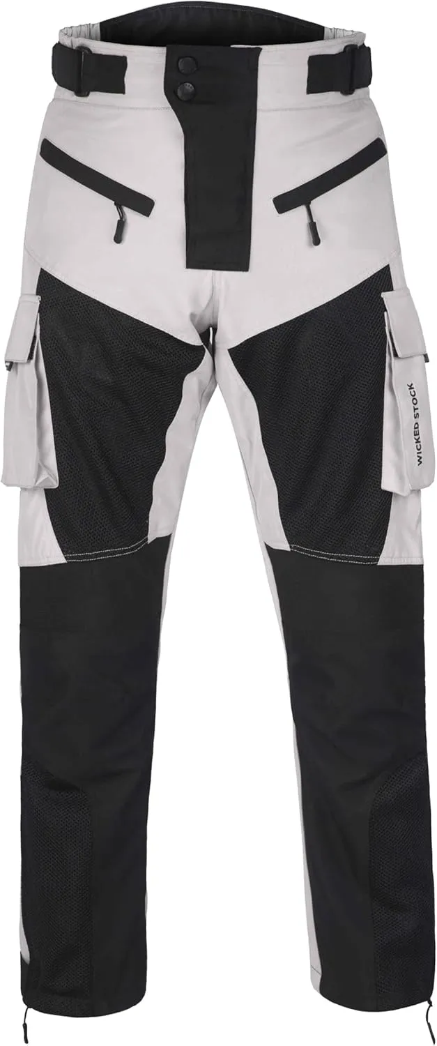WICKED STOCK Men's Grey Mesh Motorcycle Pants - High Rise, Zipper Closure, Summer, Motocross, Dirt Bike, Motorcycle