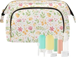 Wide Open Quilted Cosmetic Bag Large Capacity Travel Toiletry Pouch with Lightweight and Puffy Design