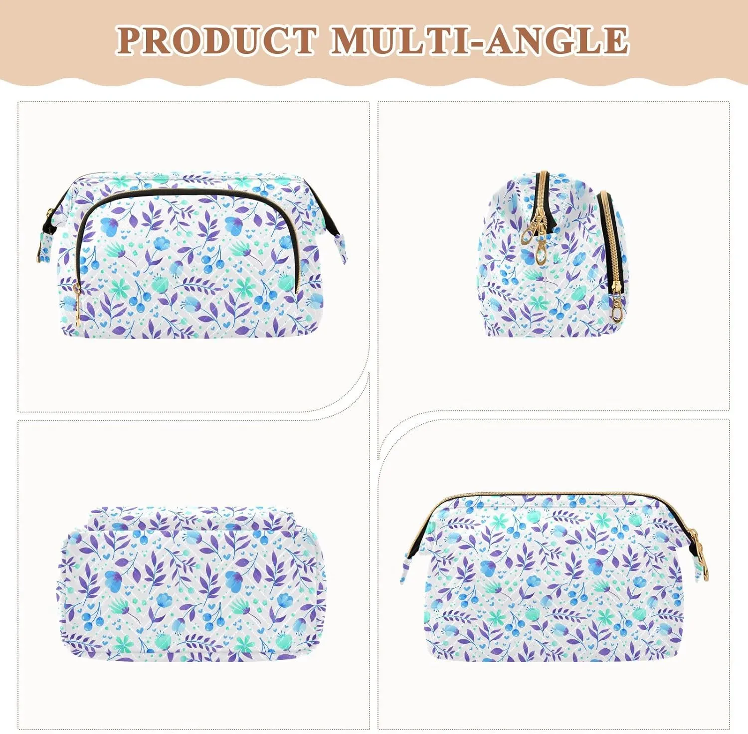 Wide Open Quilted Cosmetic Bag Large Capacity Travel Toiletry Pouch with Lightweight and Puffy Design