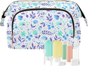 Wide Open Quilted Cosmetic Bag Large Capacity Travel Toiletry Pouch with Lightweight and Puffy Design