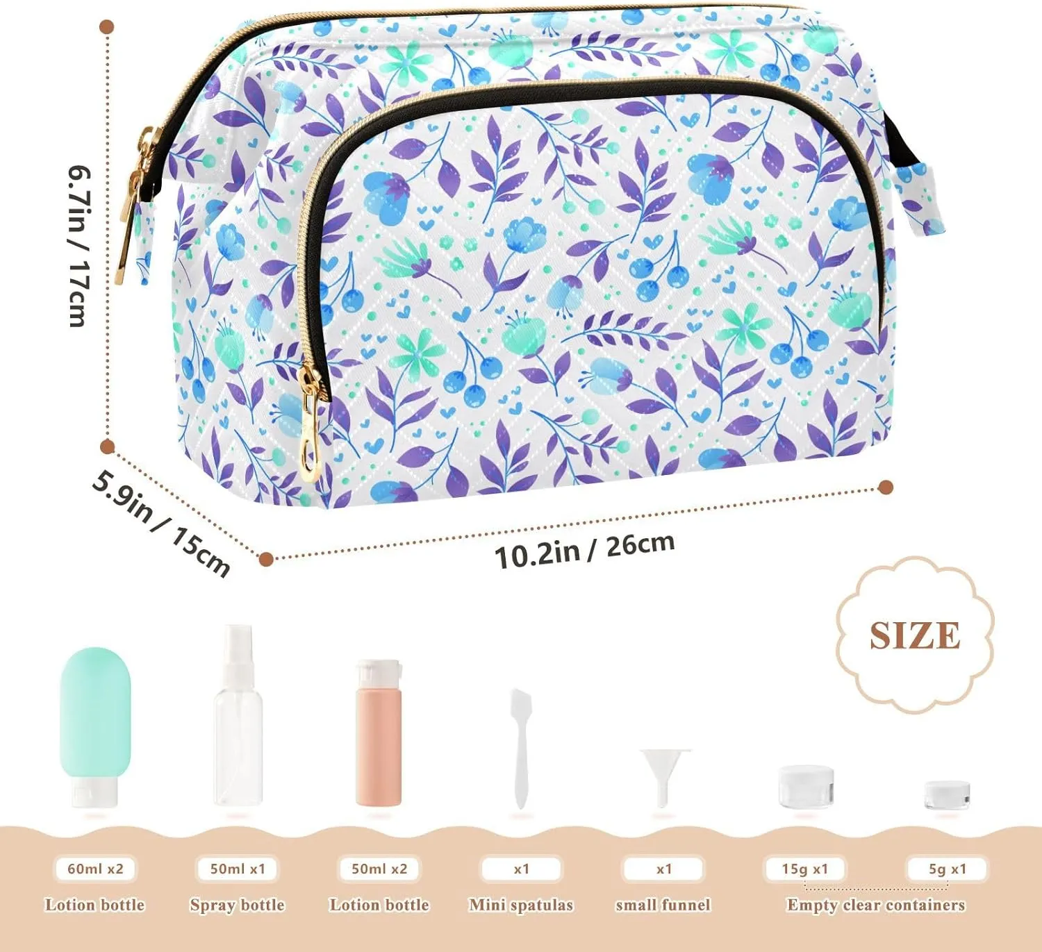 Wide Open Quilted Cosmetic Bag Large Capacity Travel Toiletry Pouch with Lightweight and Puffy Design