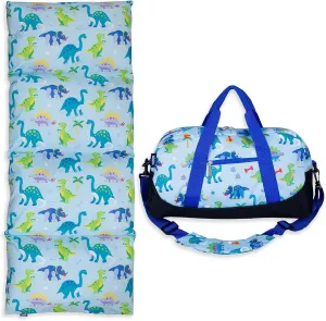 Wildkin Kids Duffel Bag Bundle with Pillow Lounger (Dinosaur Land)