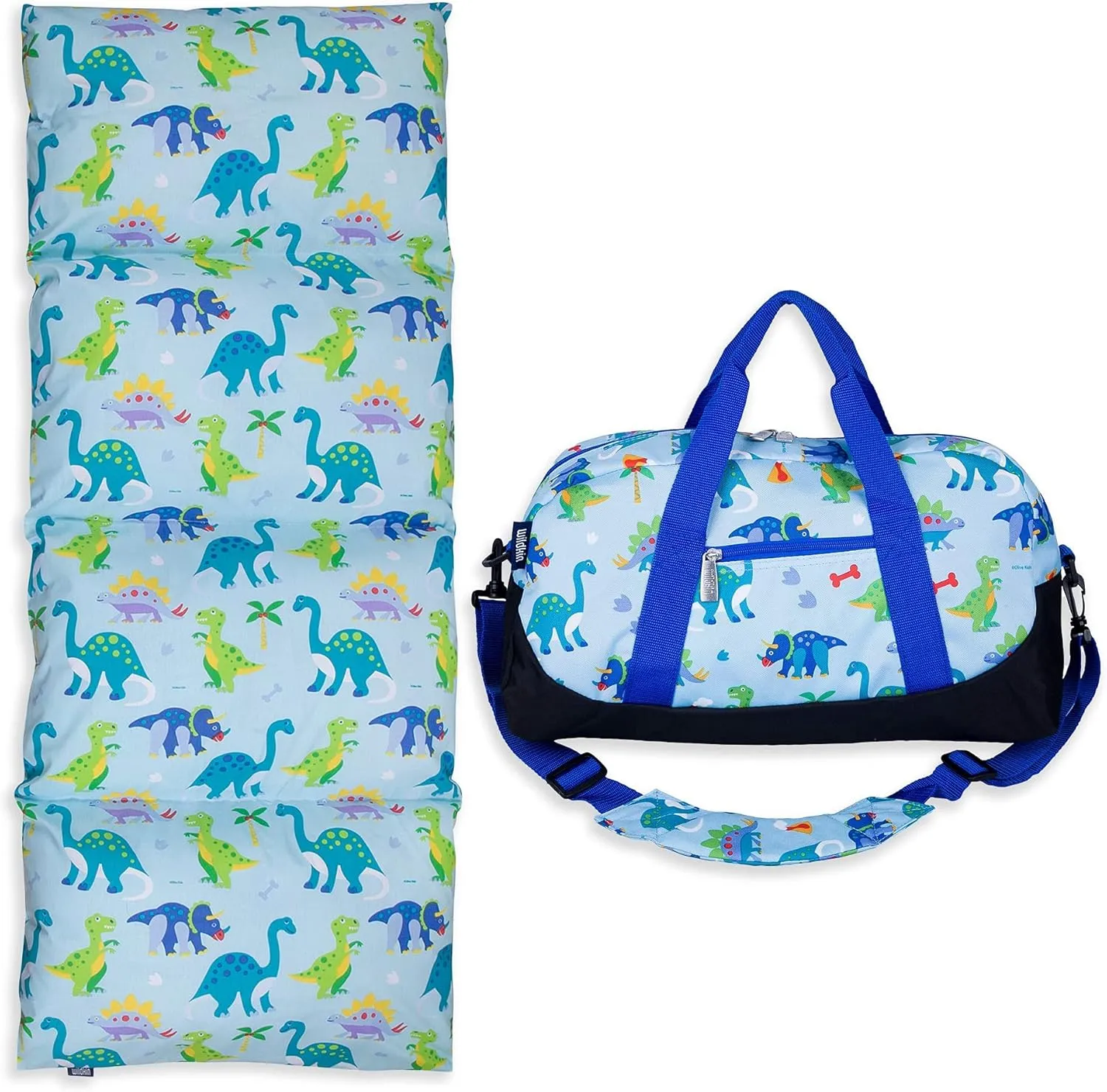 Wildkin Kids Duffel Bag Bundle with Pillow Lounger (Dinosaur Land)