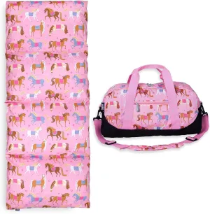 Wildkin Kids Duffel Bag Bundle with Pillow Lounger (Horses)