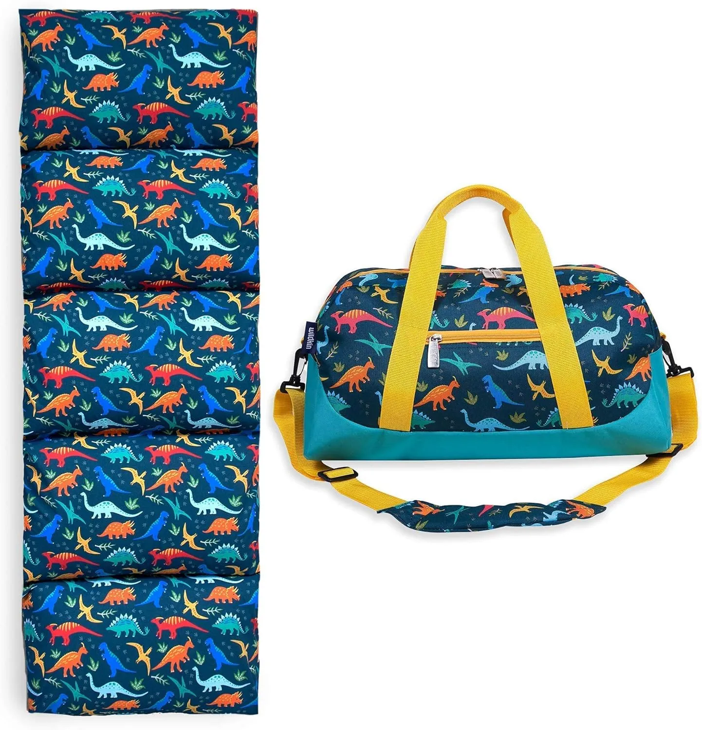 Wildkin Kids Duffel Bag Bundle with Pillow Lounger (Jurassic Dinosaurs)