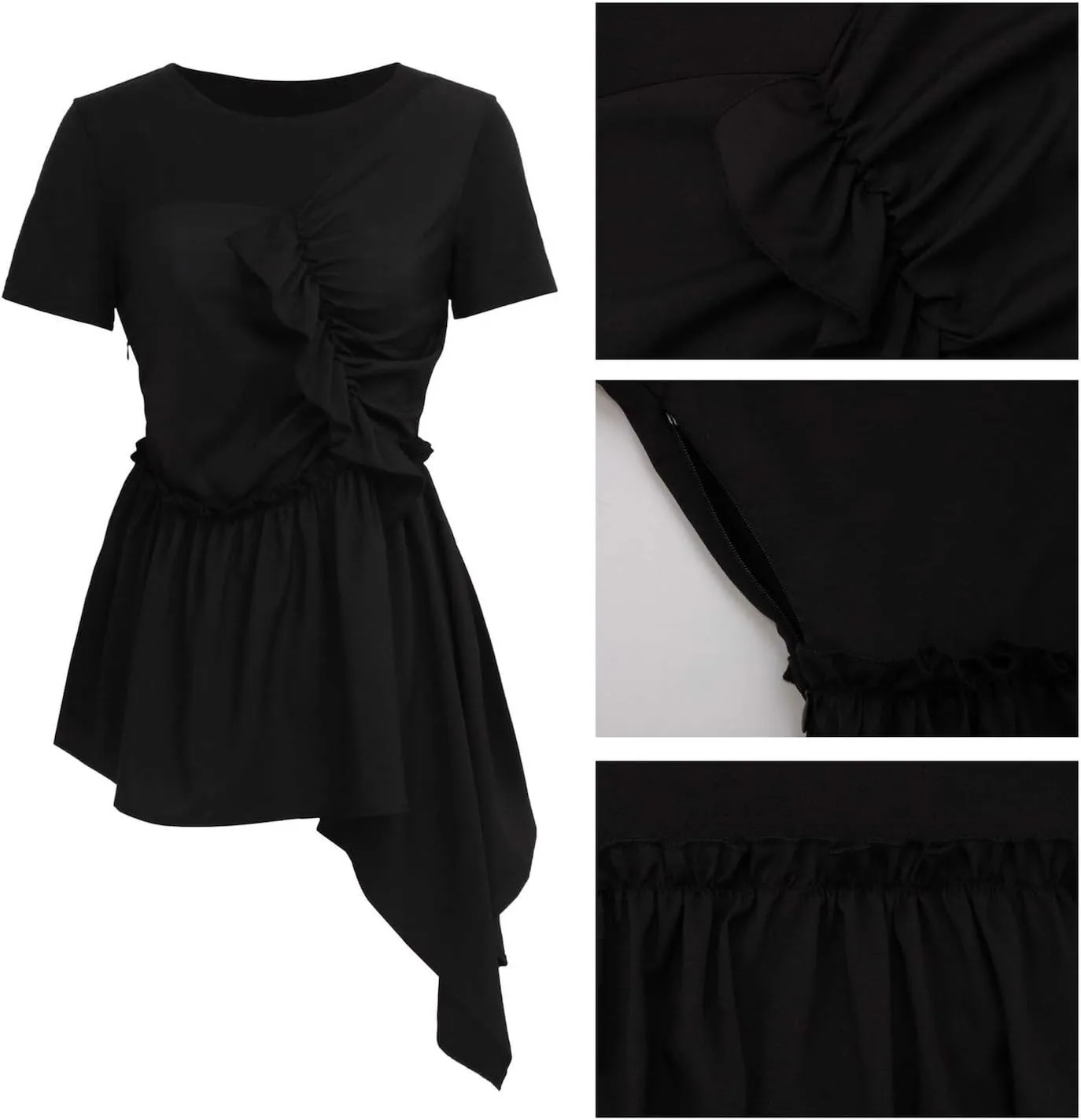 Women Asymmetric Crop Tops Shirts Mesh High Neck Sleeveless Club Tanks Blouses