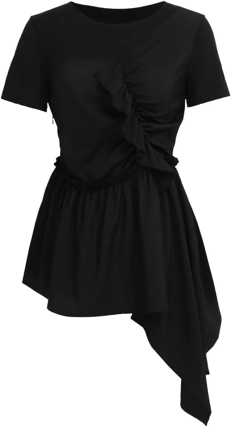 Women Asymmetric Crop Tops Shirts Mesh High Neck Sleeveless Club Tanks Blouses
