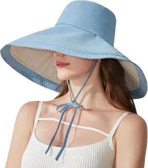 Women Bohemian Reversible Floral Cotton Sun Hat Wide Brim Outdoor Bucket Hats UV Protection
