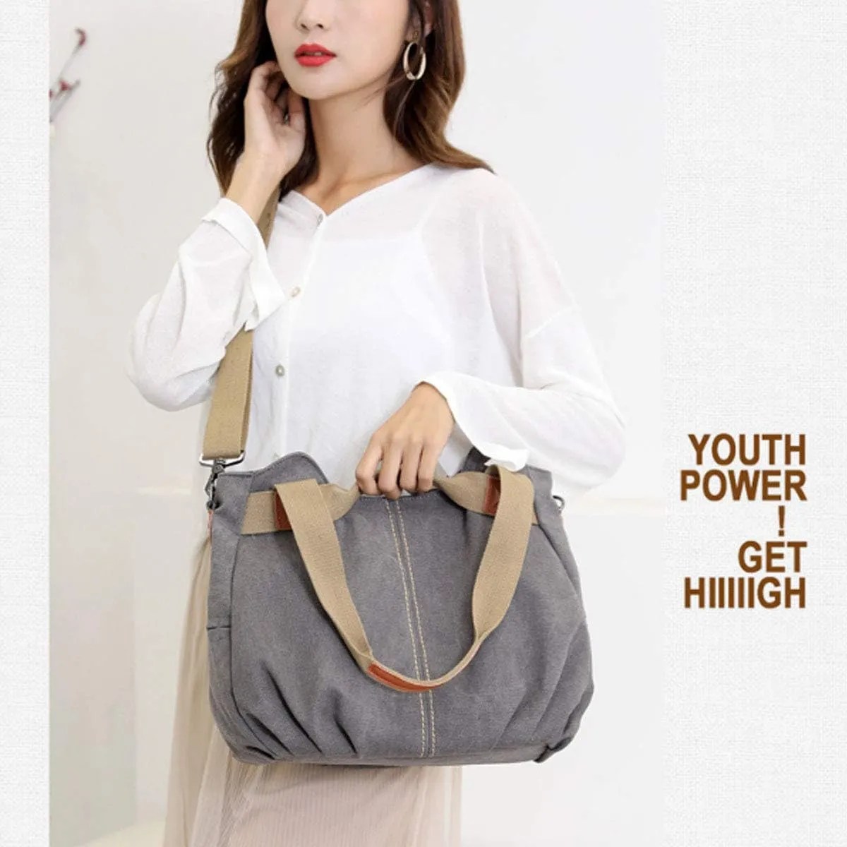Women Casual Vintage Hobo Canvas Daily Purse Top Handle Shoulder Tote Shopper Handbag