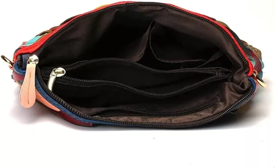 Women Colorful 3D Leaves Splicing Handbag Patent Leather Multicolor Shoulder Purse Snake Pattern Patchwork Crossbody Satchel