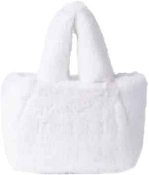 Women Cozy Faux Furs Fleece Small Bucket Handbag for Everyday Outfits Winter Fuzzy Plush Shoulder Crossbody Bag Purse