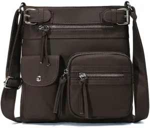 Women Crossbody Bags Vintage Messenger Vegan Leather Pocket Purse Shoulder Satchel Handbags Zipper Multi