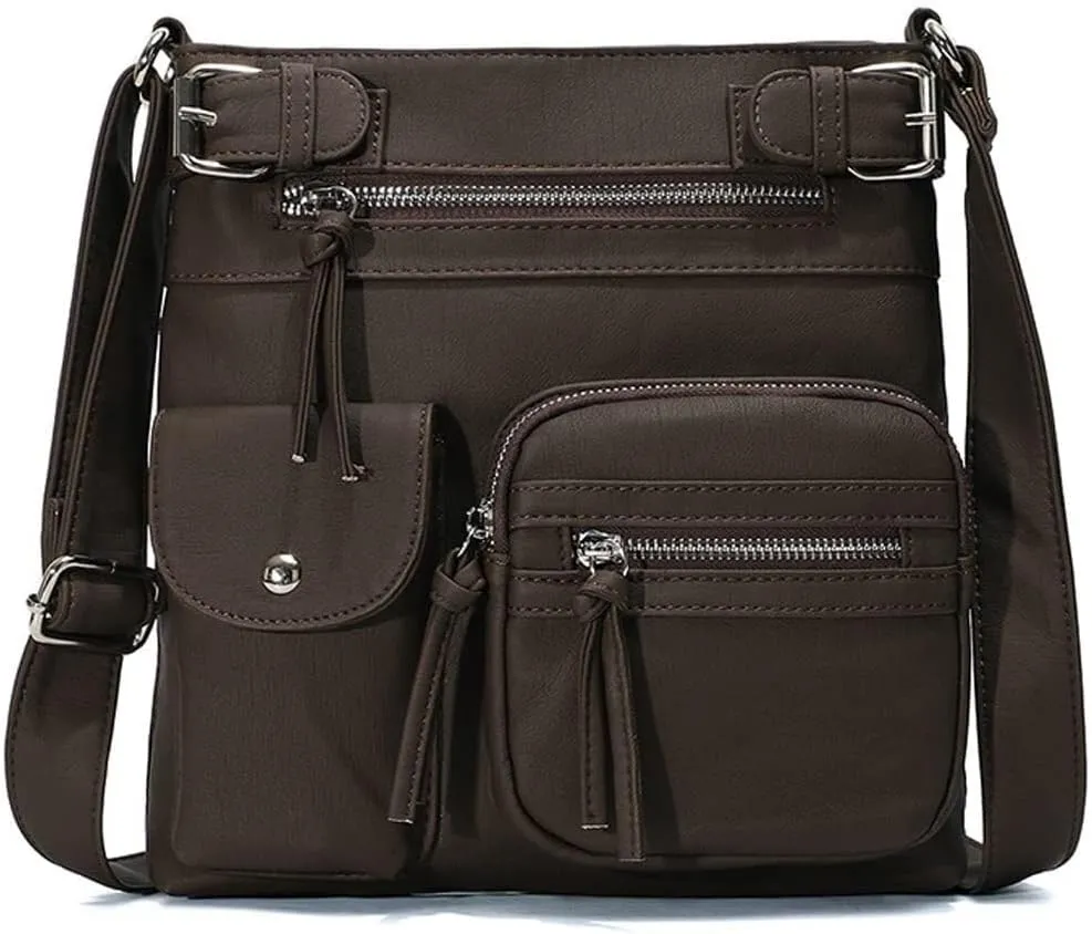 Women Crossbody Bags Vintage Messenger Vegan Leather Pocket Purse Shoulder Satchel Handbags Zipper Multi