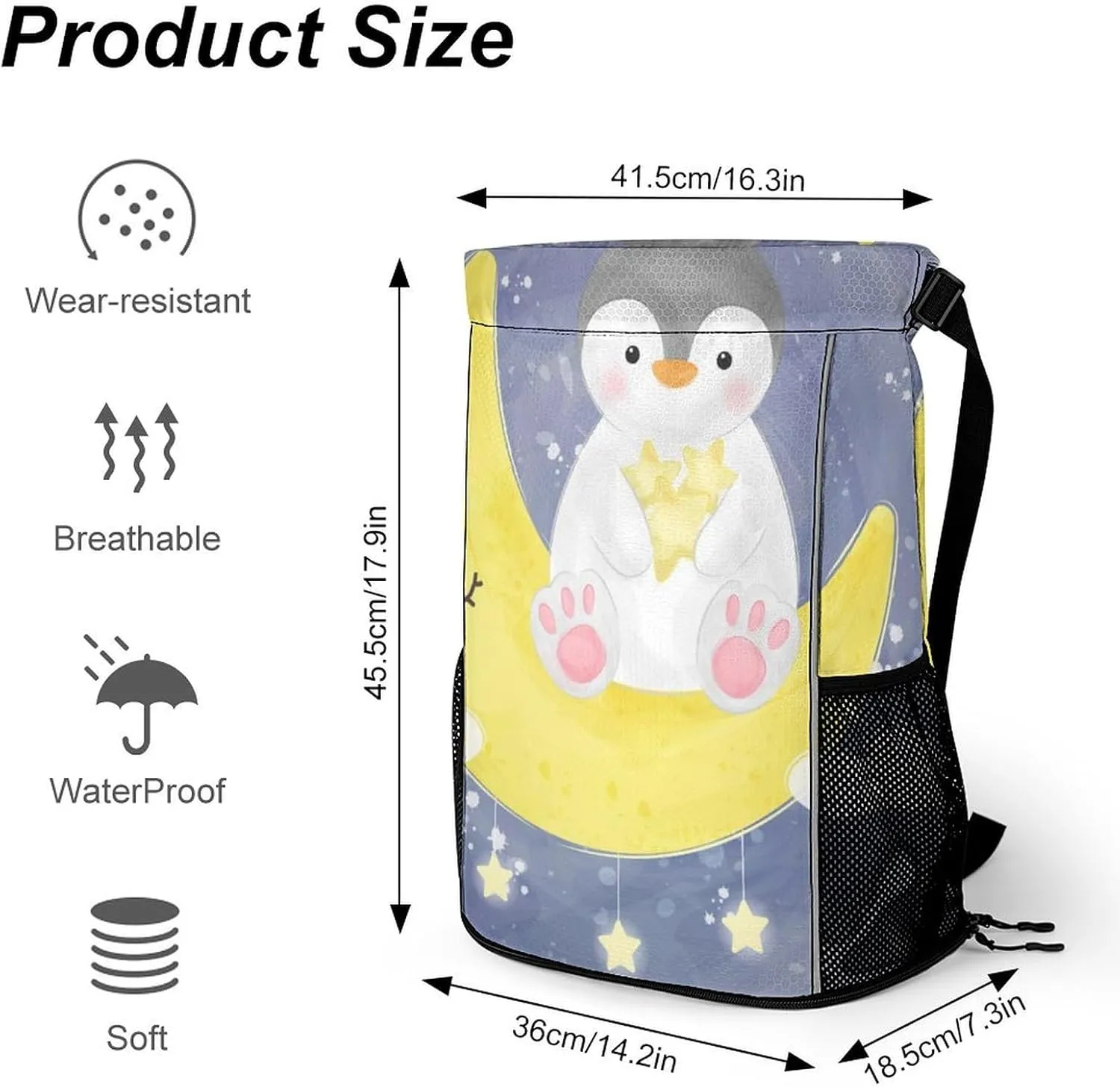 Women Drawstring Zipper Backpack Gym Bag Compatible with Cute Penguin, Waterproof Polyester Outdoor Drawstring String Backpack Party Supplies Gift Sports Bag