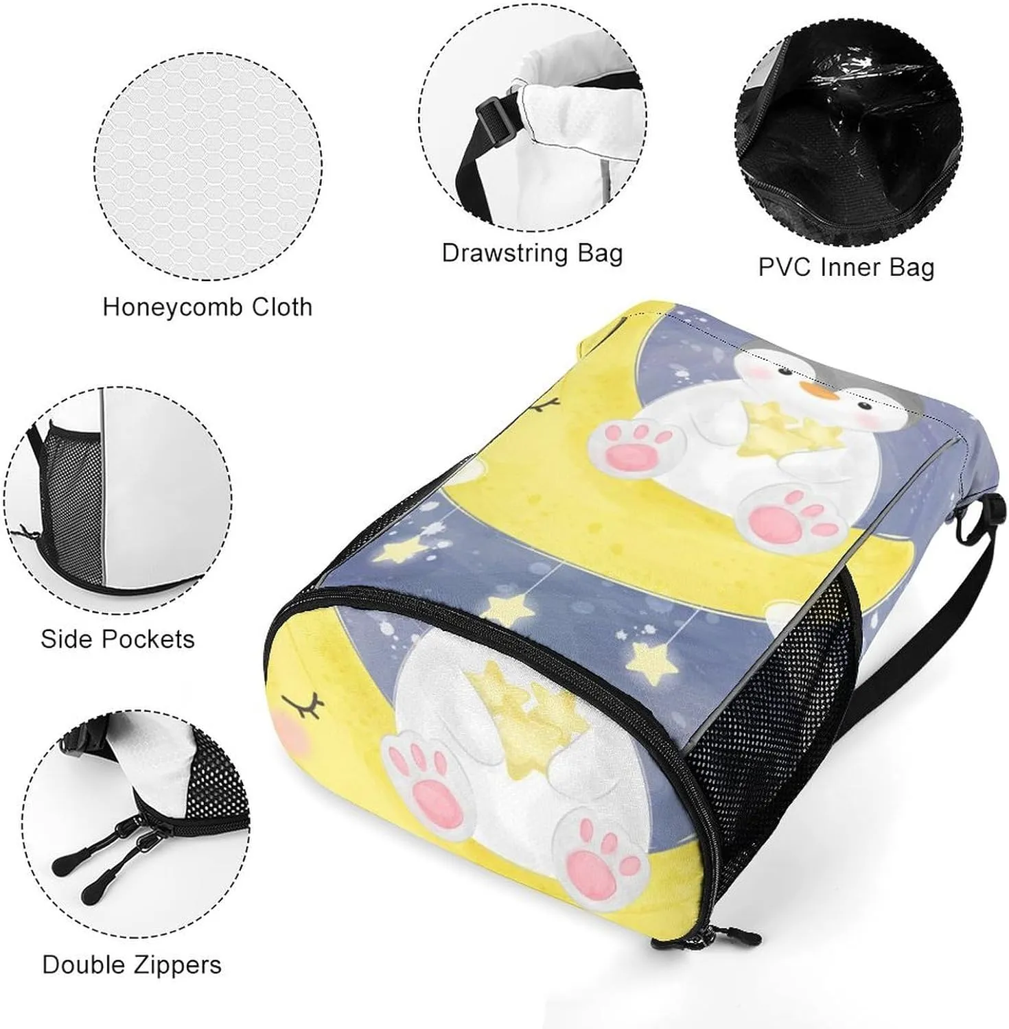 Women Drawstring Zipper Backpack Gym Bag Compatible with Cute Penguin, Waterproof Polyester Outdoor Drawstring String Backpack Party Supplies Gift Sports Bag