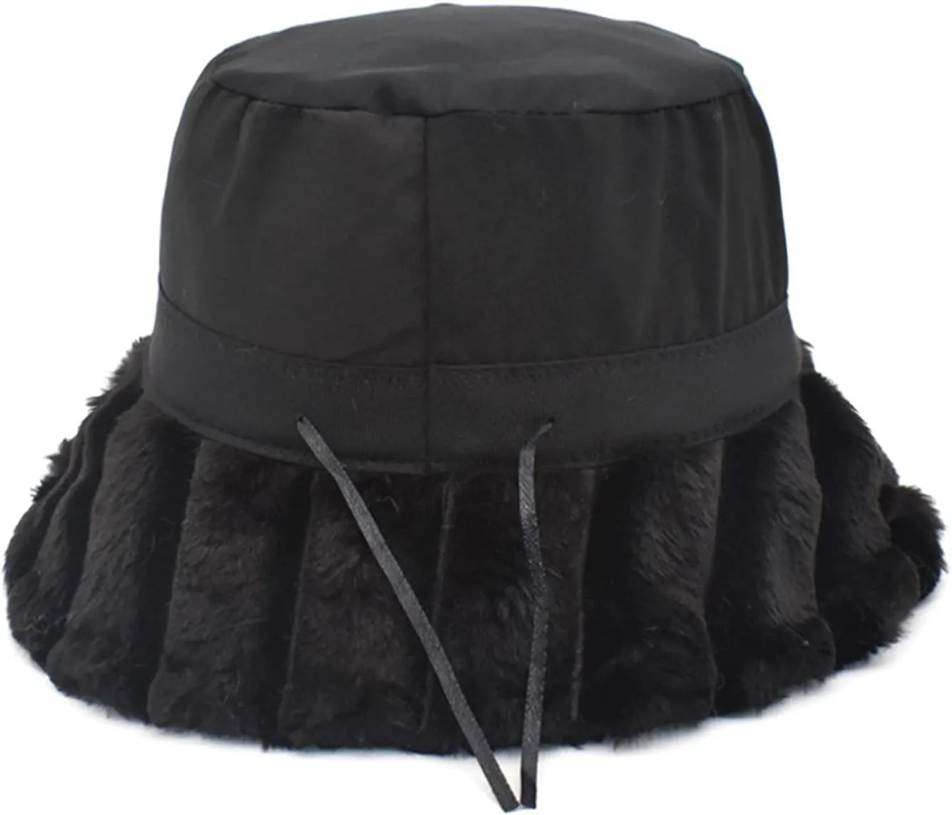 Women Furry Bucket Hat Faux Fur Warm Winter Hat Soft Fuzzy Cloche Hats Windproof Outdoor Casual Hats Plush Fisherman Cap Black