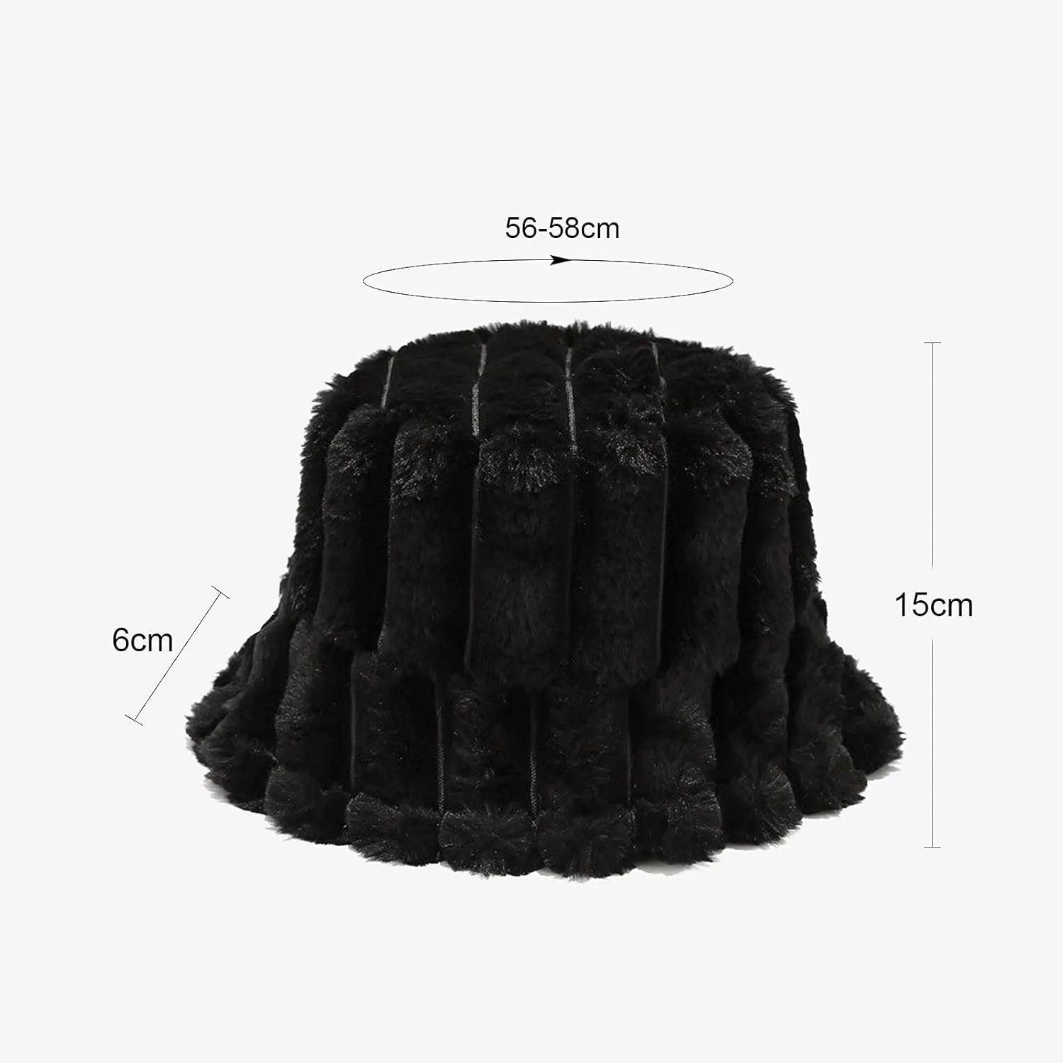 Women Furry Bucket Hat Faux Fur Warm Winter Hat Soft Fuzzy Cloche Hats Windproof Outdoor Casual Hats Plush Fisherman Cap Black