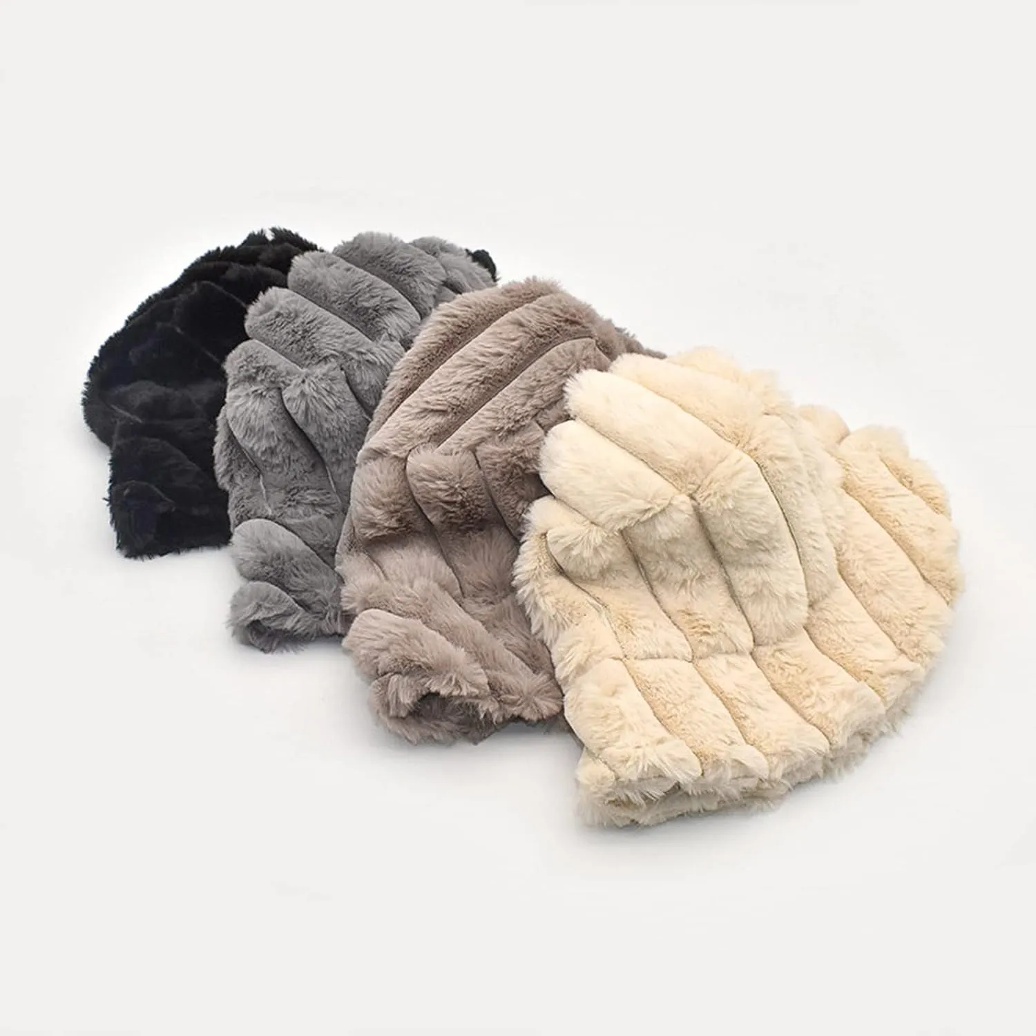 Women Furry Bucket Hat Faux Fur Warm Winter Hat Soft Fuzzy Cloche Hats Windproof Outdoor Casual Hats Plush Fisherman Cap Khaki