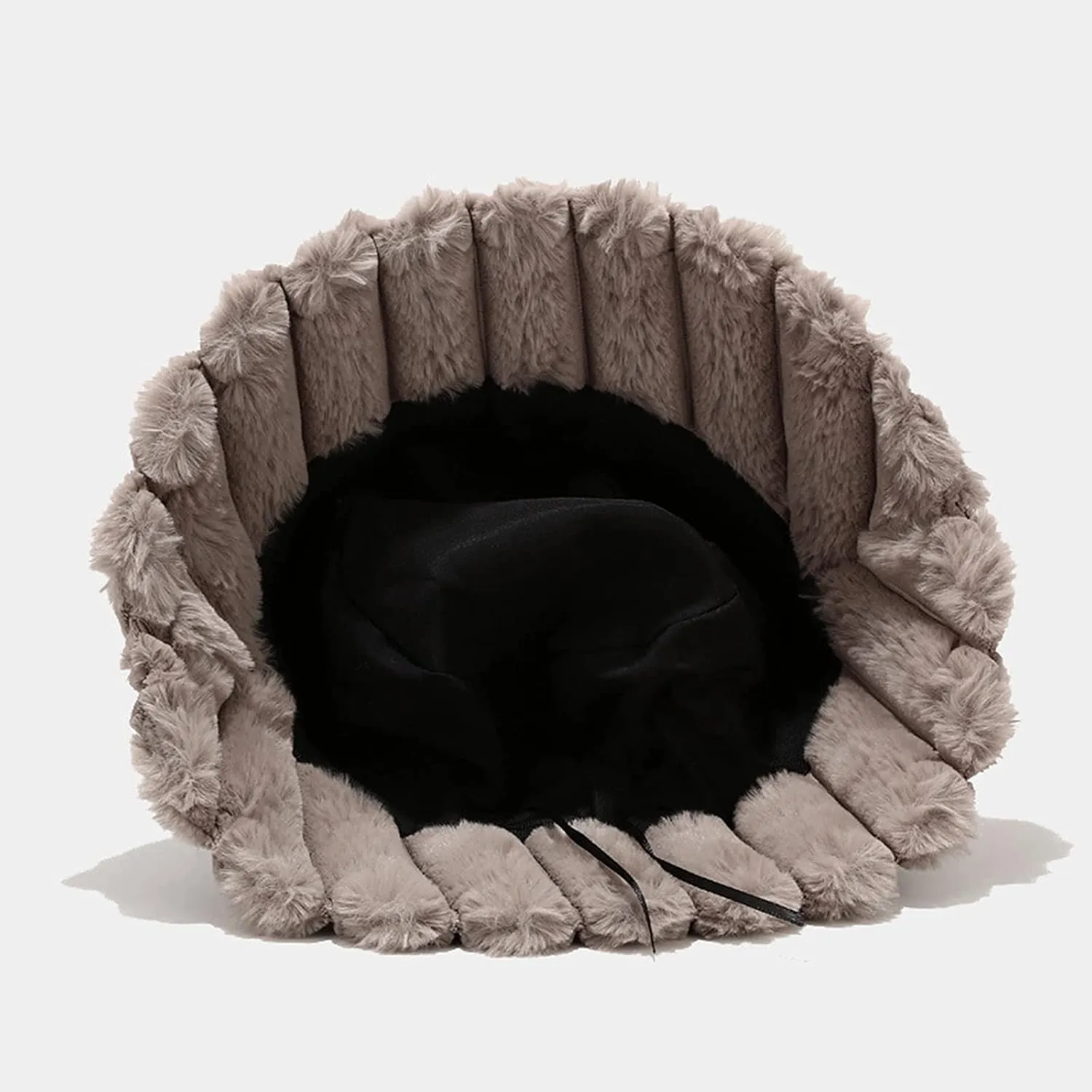 Women Furry Bucket Hat Faux Fur Warm Winter Hat Soft Fuzzy Cloche Hats Windproof Outdoor Casual Hats Plush Fisherman Cap Khaki