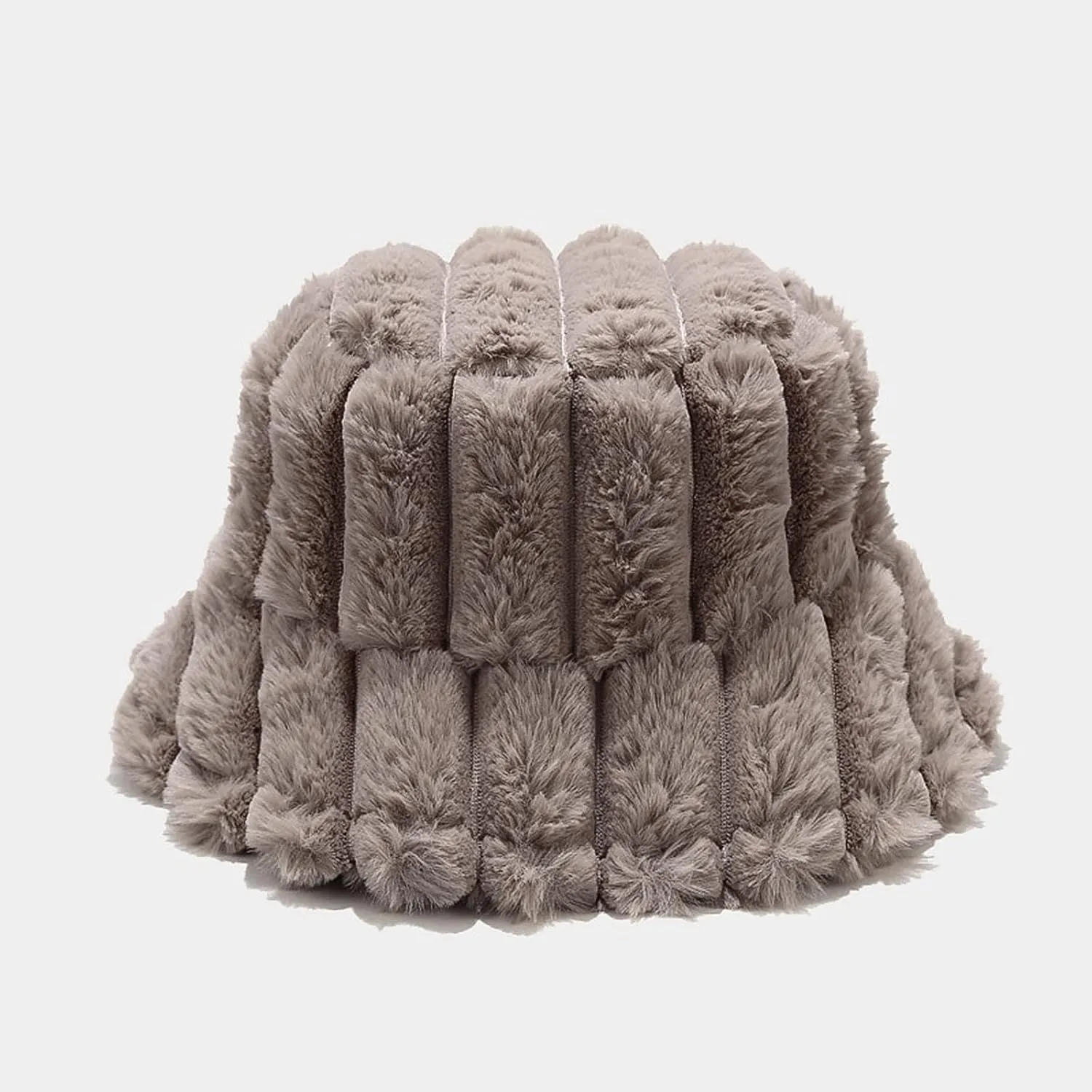 Women Furry Bucket Hat Faux Fur Warm Winter Hat Soft Fuzzy Cloche Hats Windproof Outdoor Casual Hats Plush Fisherman Cap Khaki