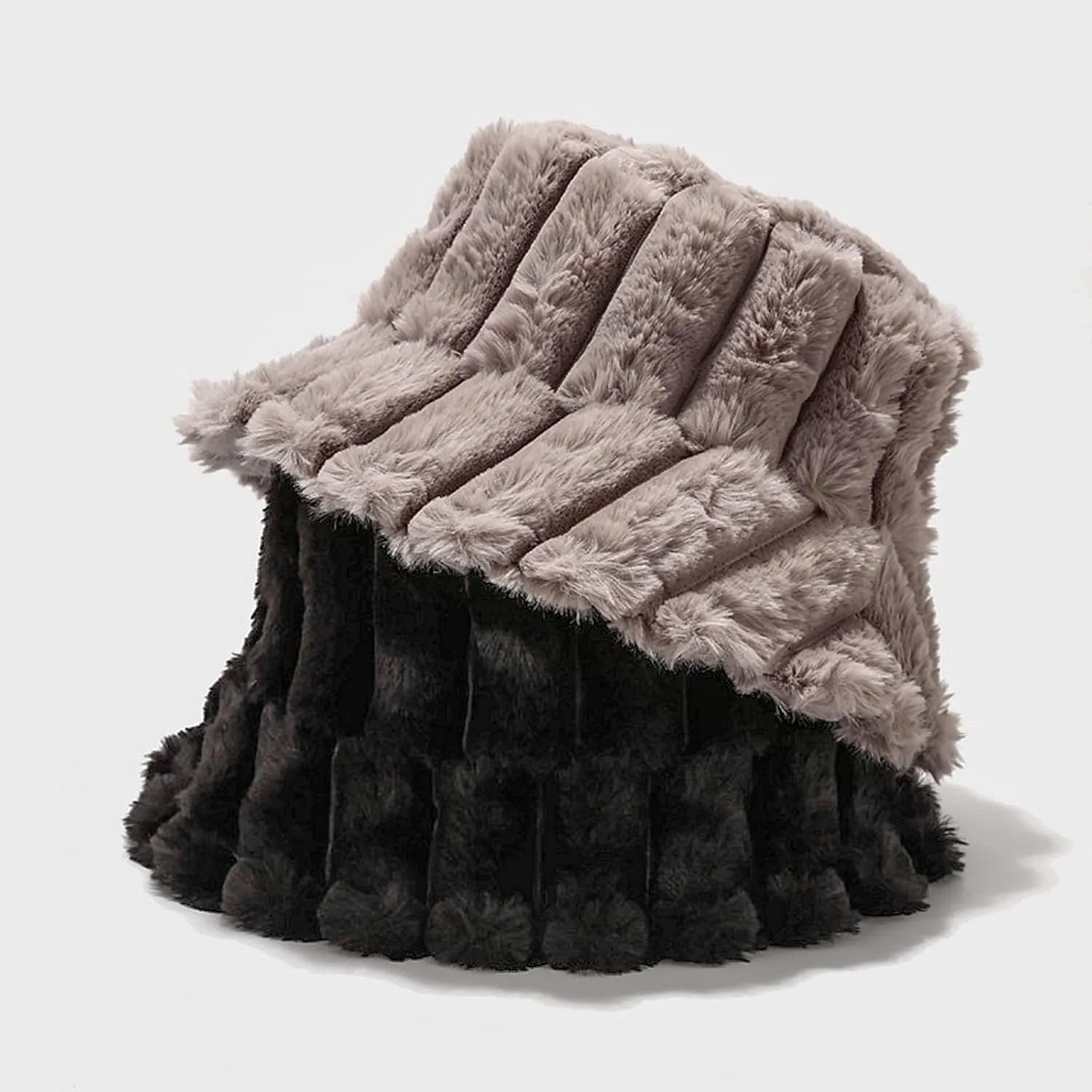 Women Furry Bucket Hat Faux Fur Warm Winter Hat Soft Fuzzy Cloche Hats Windproof Outdoor Casual Hats Plush Fisherman Cap Khaki
