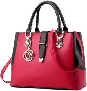 Women Handbag and Purse Stitching Shoulder Top-handle Bag Tote with Heart-shaped Pendant