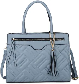 Women Handbag Embroidery Leather Purse With Tassel Solid Colored Work Tote Bag Top Handle Bag with Long Shoulder Strap