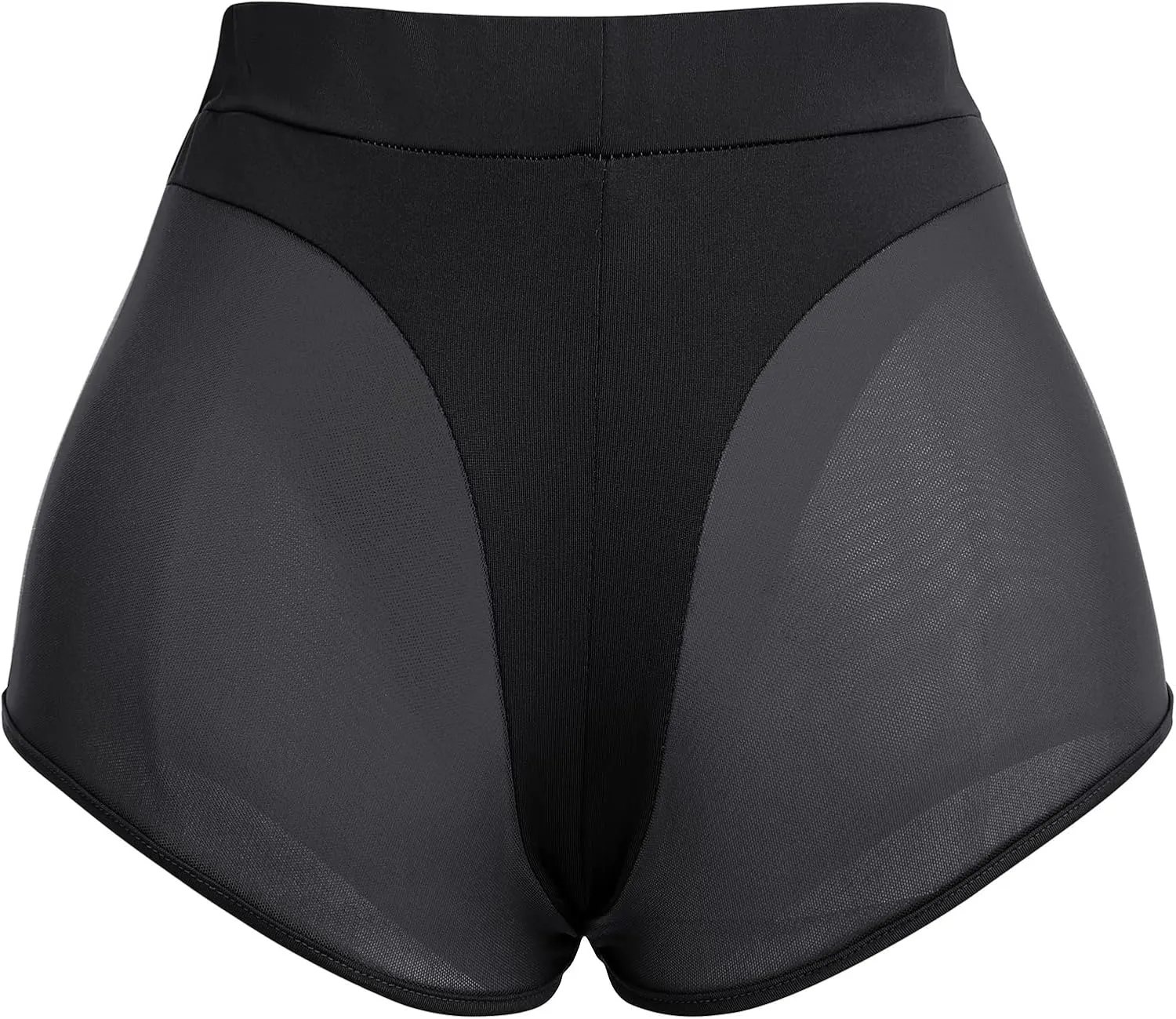Women High Waist Mesh Tulle Spliced Activewear Yoga Shorts Dance Bottoms Rave Booty Shorts Mini Hot Pants