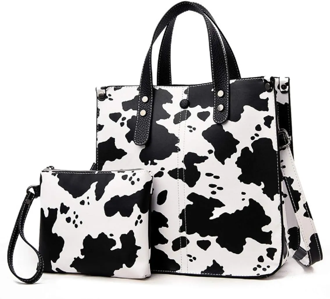 Women Leopard Animal Print PU Leather Handbag Lady Shoulder Bags Tote Purse Messenger Satchel Hobo Bags 2PCS/Set