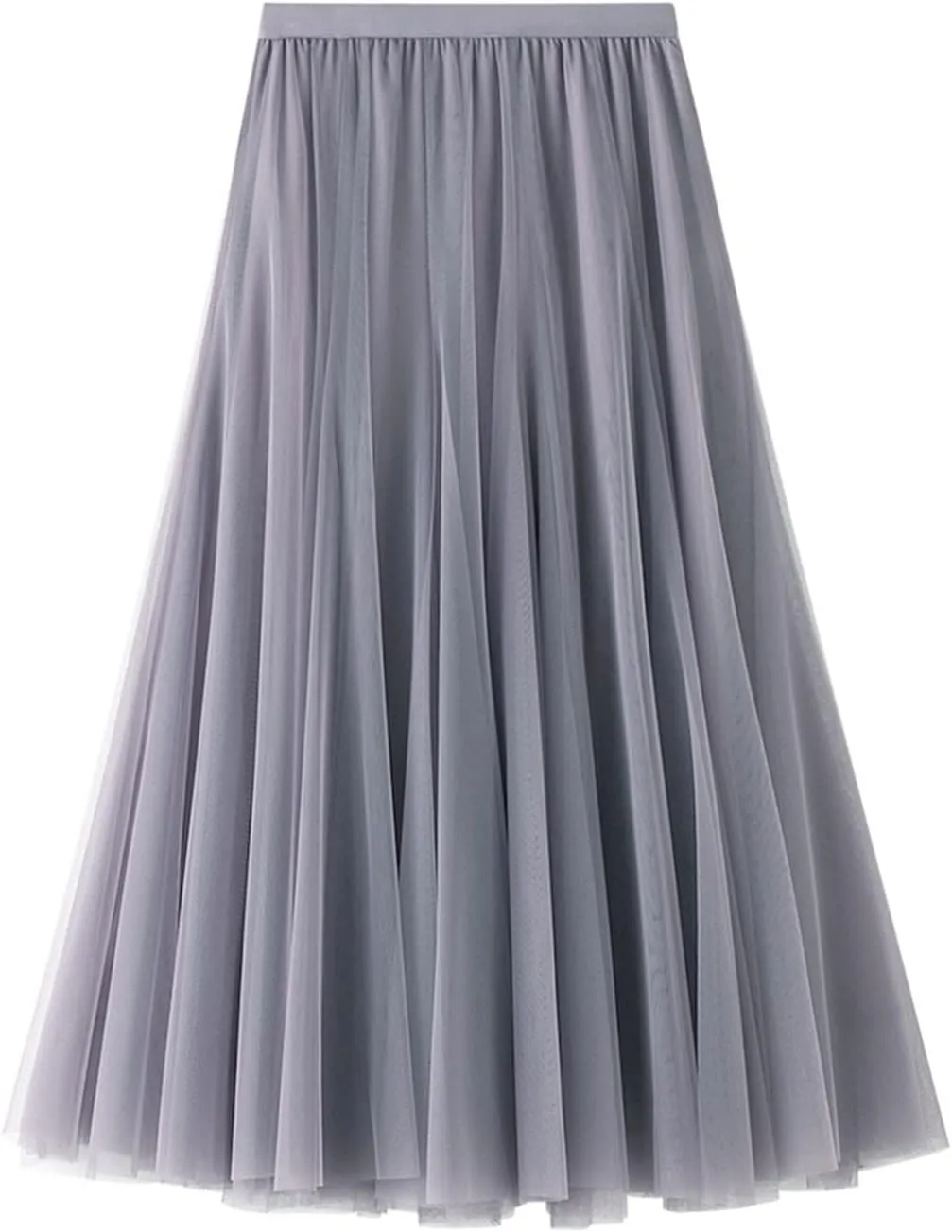 Women Mesh Skirt Solid Multilayer Pleated High Waist Lace Long Tulle Skirts for Wedding Party