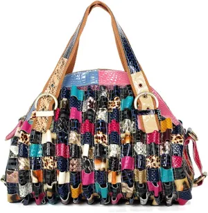 Women Multicolor Genuine Leather Hobo Tote Bag Large Boston Crossbody Colorful Handbag Purse