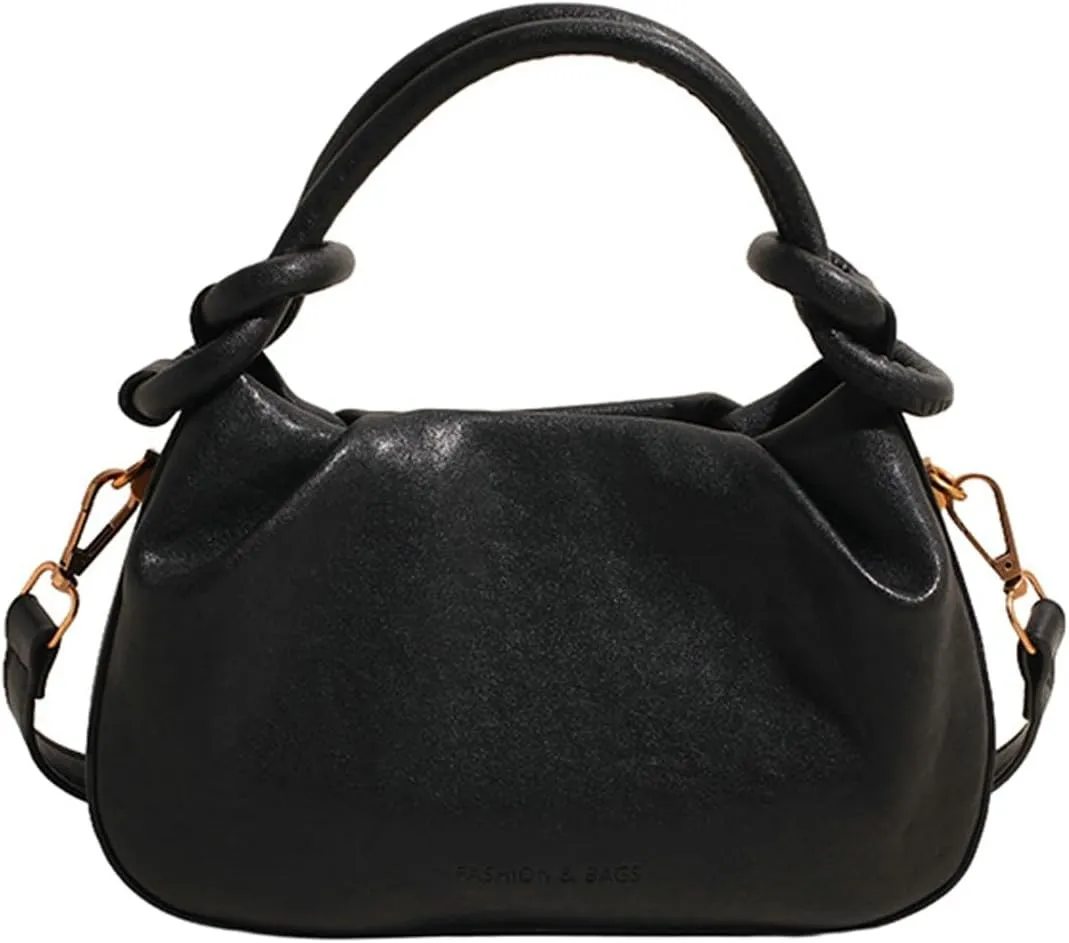 Women PU Leather Crossbody Handbag Small Pleated Shoulder Bag Cloud Tote Purse Versatile Satchel